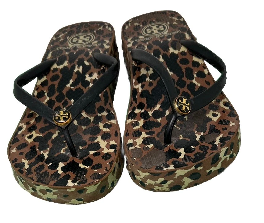 Sandalias de Tanga Tory Burch Talla 9, Than Die Cuña Estampado Animal Foto 2 de 4