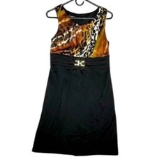 Satin Animal Print Sleeveless Belted Career Dress 12P