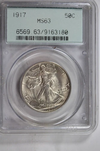 1917 Walking Liberty Half Dollar : PCGS MS63  OGH
