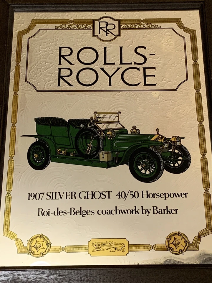 Vintage ROLLS ROYCE 1907 Silver Ghost Framed Mirror George Nathan Prod 25.5x19.5 - Image 3 of 4