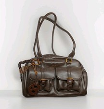 Vintage Brown Leather Shoulder Bag with Gold Accents Classic & Chic