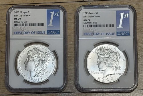 2023 Morgan Dollar and Peace Dollar Set NGC MS70 First Day Of Issue