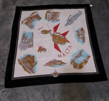 1970's Vintage Malta Tourism Scarf Italy Souvenir Travel- Brand New