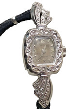 Runs Vintage Gruen Art Deco 14K 17 Jewels Ladies Watch W/Diamonds 10K GF Band
