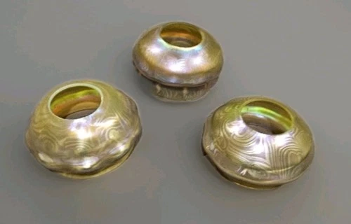 Set of Three Original Tiffany Favrile Decorated Gold Candle Shades Gorgeous
