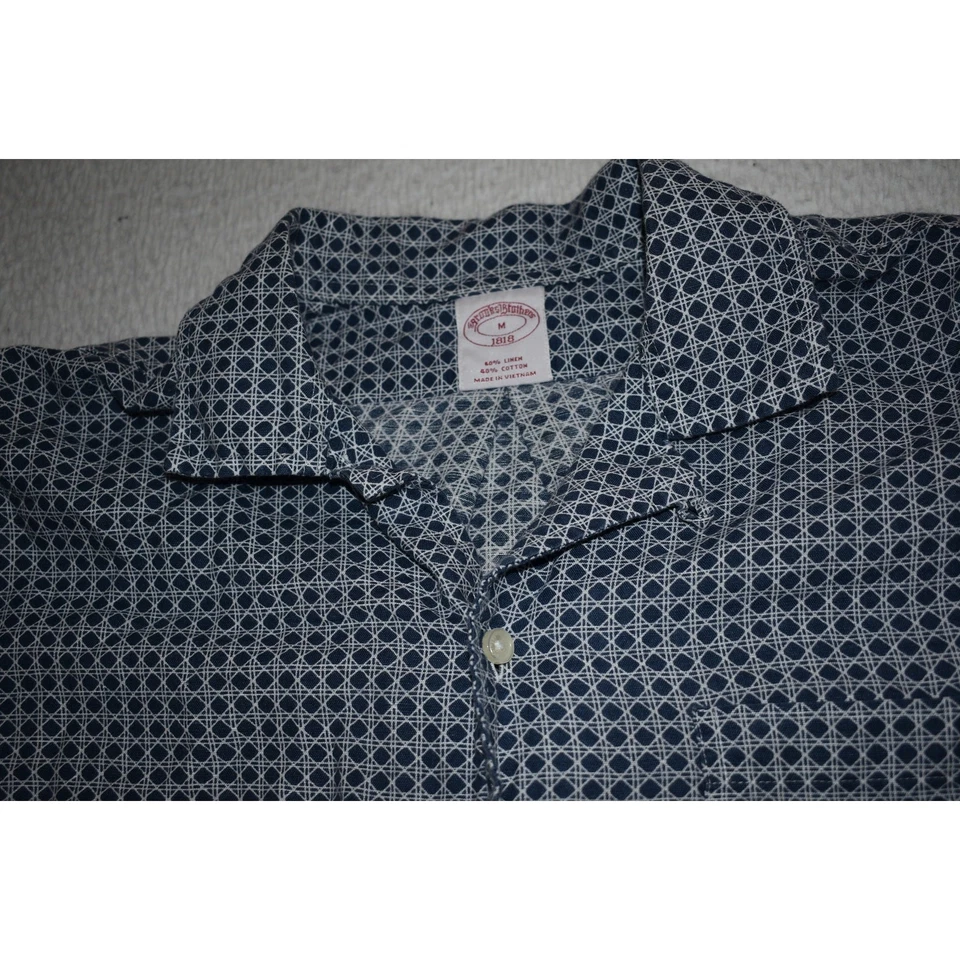 Brooks Brothers Hawaiian Shirt Mens Size Medium Blue Geometric Linen Cotton - Image 4 of 4