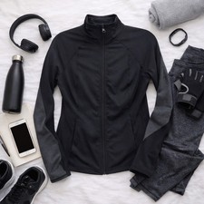 ZELLA Black/gray Full Zip L Sleeve Thumb Hole Athleisure Jacket. Ladies Xsmall
