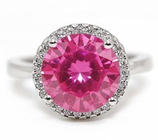 2CT Treated Pink Sapphire  White Topaz 925 Sterling Silver Ring Sz 7