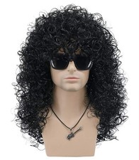 VGbeaty Mens Slash Long Curly Black Hard 70s 80s Rocker Wig Halloween