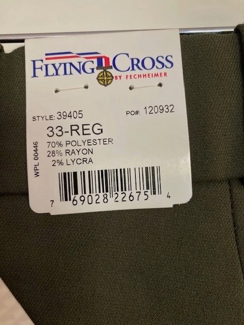 FLYING CROSS UNIFORM PANTS - FOREST GREEN SIZE 33R - NEW UNHEMMED - Image 3 of 4