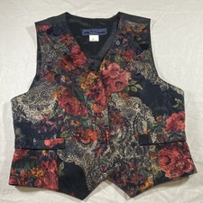 Norton McNaughton Petites 4 Floral Button Pockets Vest Multicolor Boho Revival