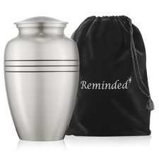 Adult Cremation Memorial Urn for Human Ashes, Pewter Black Stripe and Velvet Bag