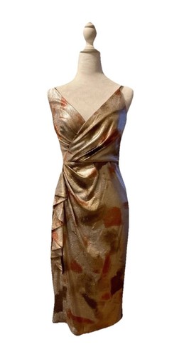 Eliza J Metallic Dress Sz 4 Spagetti Straps Split