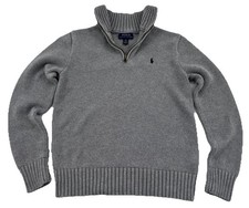 Polo Ralph Lauren 1/4 Zip Knit Sweater Boys Large 14-16 Gray Youth Logo