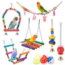 Swing Hanging Standing Chewing Toy Hammock Climbing Ladder, Cage Colorful Toy...
