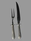 Vintage Lunt Early American Engraved  2 Piece Sterling Handled Carving Set