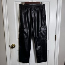 GAP Black Faux Leather Cargo Pants Small Elastic Waist Straight Leg Utility