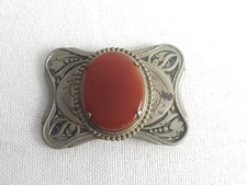 Vintage Belt Buckle Silver Ornate Red Brown Agate Center Western Cowgirl Rodeo