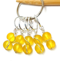 MikieLou Stitch Markers Premium Wire Wrapped Yellow Frosted Glass Knitting