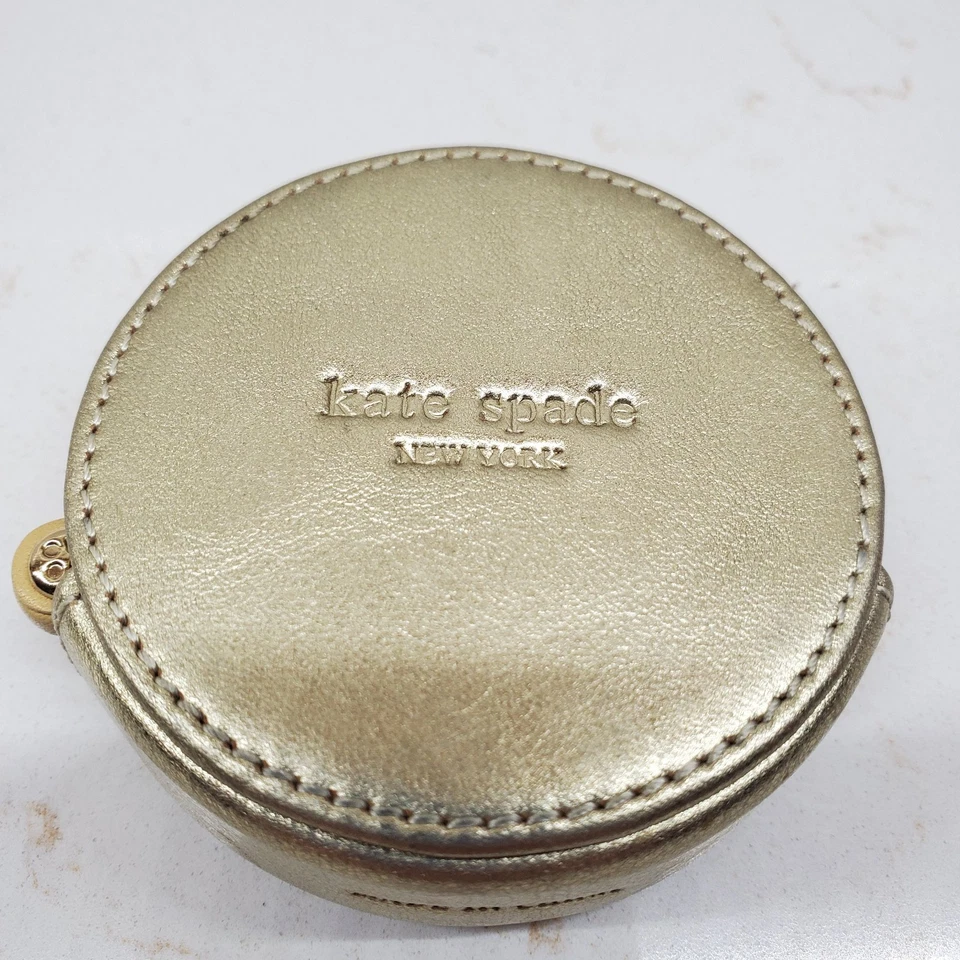 Kate Spade Gold Leather Round Mirror Compact F095 Purse Lipstick Mirror - Image 3 of 4
