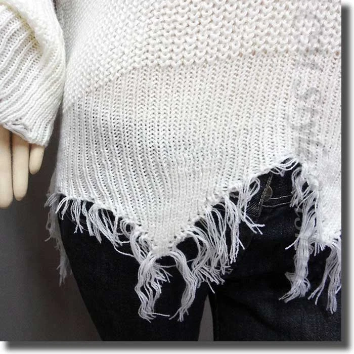 Suéter Pullover Acanalado Tejido Grunge Triturado Cuadrado con Rasgaduras Top Blanco M Foto 3 de 4