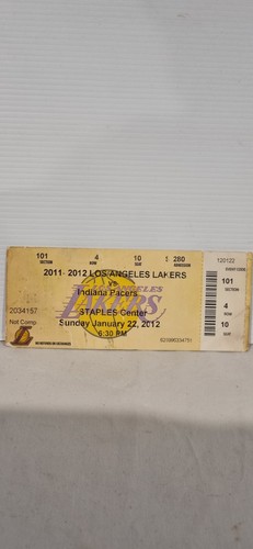 KOBE BRYANT (33 POINTS) vs PACERS 01-22-2012 FULL GAME TICKET LA LAKERS
