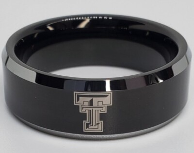Texas Tech Red Raiders Ring Wedding Band Black & Silver Wedding Ring #ncaa