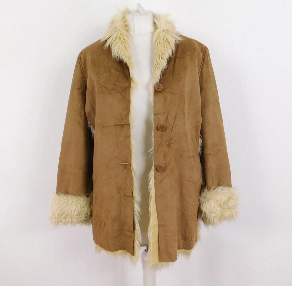Chaqueta de gamuza sintética marrón pálido Diva talla M/L cuello de piel sintética Foto 2 de 4