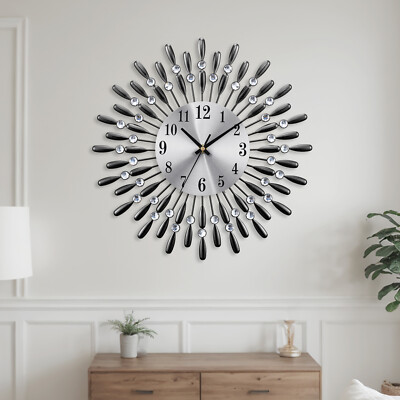 Wanduhr XL Glitzer, Küchenuhr groß, Analoguhr Wand, Wohnzimmeruhr silber 37.5 cm