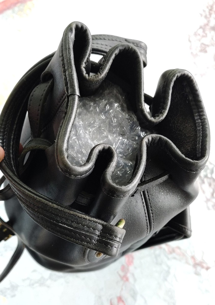 coach black leather drawstring bucket sling backpack 9992 Coach 9992 LARGE Vintage Black Leather Sling Backpack w/Turn Lock Closure  Pocket