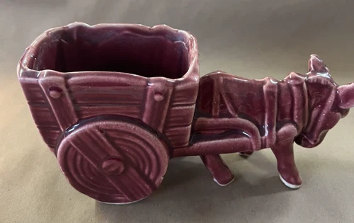 McCoy USA Donkey Pulling Cart Planter Red Burgundy
