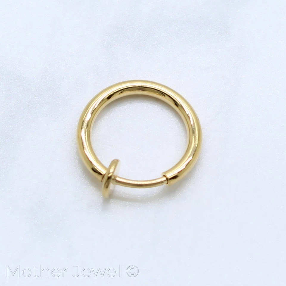 SILVER BLACK YELLOW ROSE GOLD IP SPRING LOAD FAKE SEPTUM EAR PIERCING HOOP RING - Изображение 2 из 3