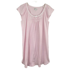 Miss Elaine Short Nightgown Size M Cotton Blend Cap Sleeves Lace Trim Smocked