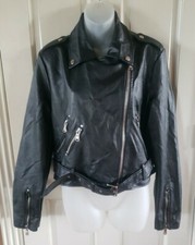 Celsius Premium Black Silver Belt Accent Moto Biker Jacket Full Zip Womens Large