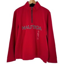 NEW Nautica Red Cotton Embroidered Spell Out 1/4 Zip Sweatshirt Size Large