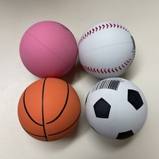 STRESS RELIEF SQUEEZE BALL Bouncing Rubber Basketball Baseball Soccer Set Of 4