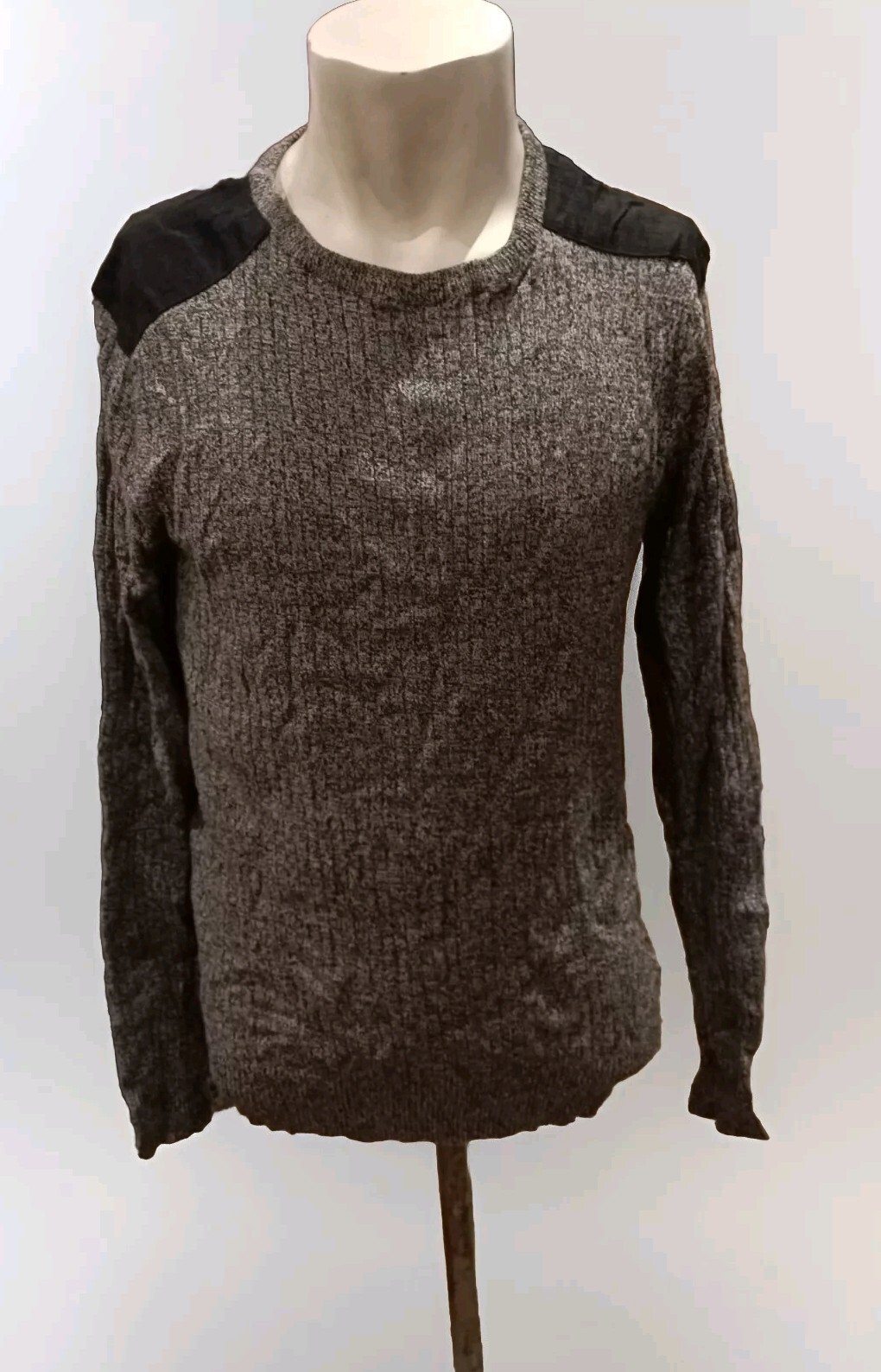 Twistedsoul Men Grey Black Crew neck Knitted Long Sleeve pullover Jumper Size M image 7