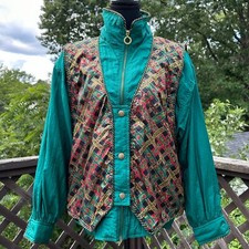 Vtg Lavon Windbreaker Jacket Womens Large Petite Teal Coat 90s Retro Dopamine