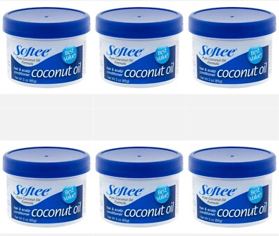 6 Packs Softee Coconut Oil hair and scalp conditioner pure coconut 3 oz. 