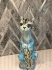 Viking Fenton Glass Blue Nuthatch Bird Epic Sitting Cat Figurine Ltd Ed #22/45.