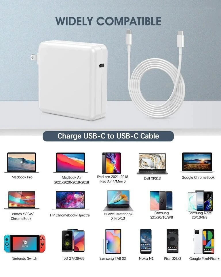 61W USB-C 96W Type-C  Power Supply Adapter Charger For Apple MacBook Lenovo - Image 2 of 4