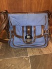 Chaps Large Blue And Brown  With Leather Handles