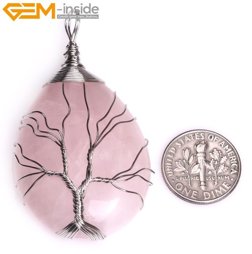Rose Quartz Amethyst TearDrop Beaded Necklace Tree Of Life Healing Pendant - Picture 3 of 36