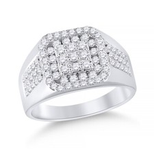 14kt White Gold Mens Round Diamond Square Ring 1-1/4 Cttw