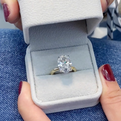 11x9 mm Oval Cut Moissanite Solitaire Engagement Ring 14k Multi tone Gold Plated
