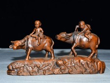 Exquisite Small Leaf Boxwood Cowherd Riding Ornament