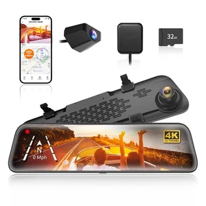 WOLFBOX G840S 12" 4K Mirror Dash Cam Backup Camera, 5.8GHz WiFi G840S, Black 