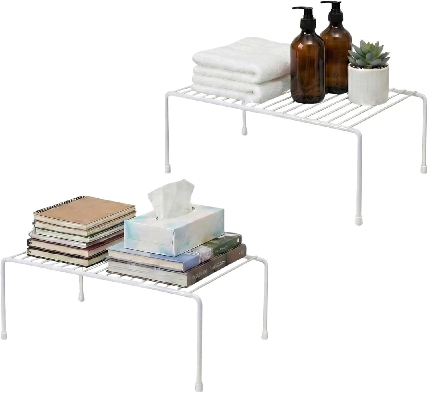 Wire Rack Cabinet Shelf Organizer -2 Pack Sturdy Metal Cabinet Riser Shelf