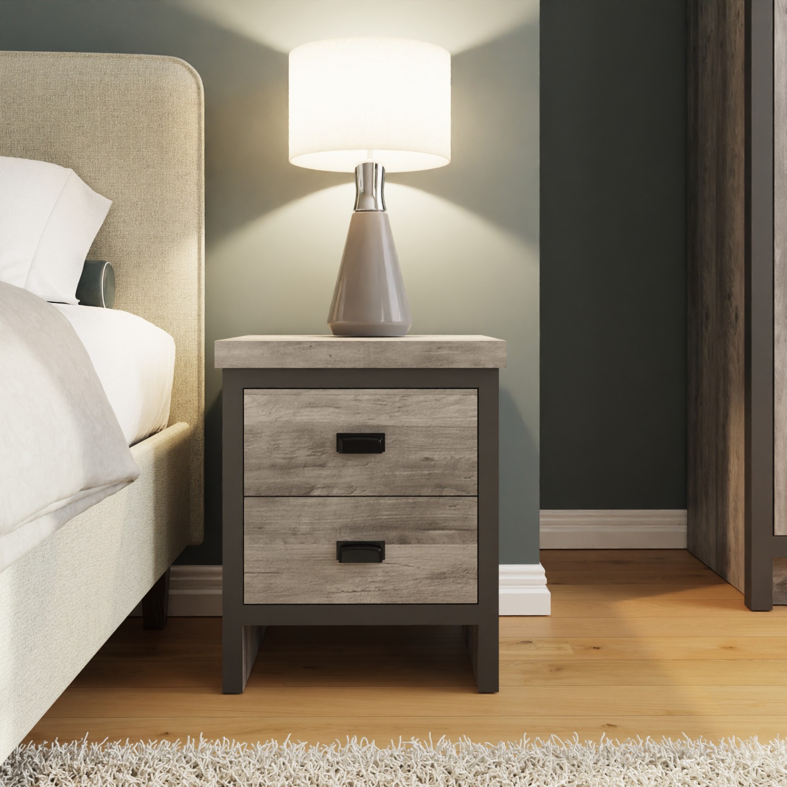 Boston 2 Drawer Bedside Table Grey