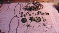 Lot of VTG Salvaged Brass Lamp Chandelier Parts Rosette Bobeche Finial 10' Chain